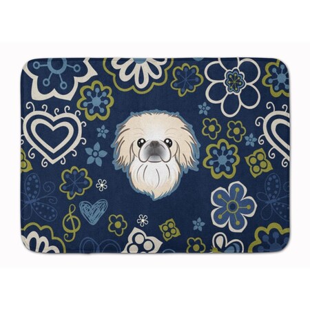Carolines Treasures Blue Flowers Pekingese Machine Washable Memory Foam Mat BB5072RUG
